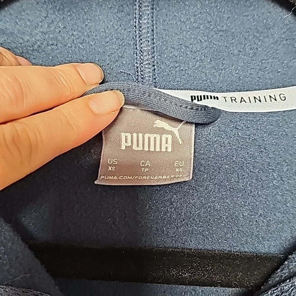 Puma Training XS navy blue zip up hoodie, neon pink/orange accents - Picture 2 of 15